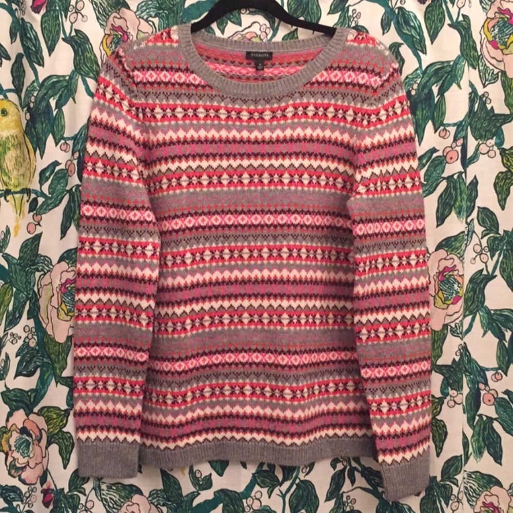 NWT Talbots Lambswool Printed Fair Isle Pullover Sweater